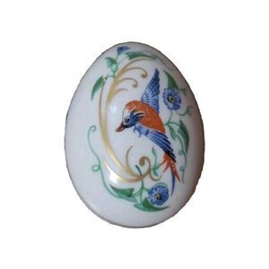 Limoges Castel France Porcelaine Egg Trinket Box Tropical Bird Flowers Gold Trim